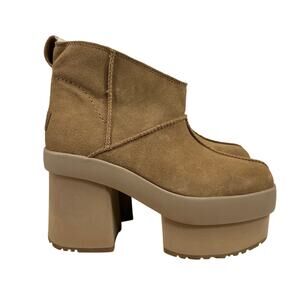 UGG New Heights Platform Mini Boot Womens 9 Hickory Chunky Y2K Style Shearling